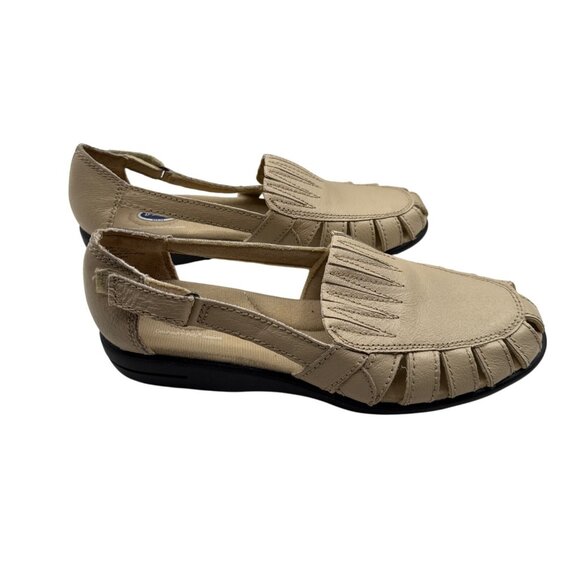 Dr. Scholl's Size 10 Leather Comfortable Beige Loafers Cut-Out Design Cushioned - Picture 5 of 13
